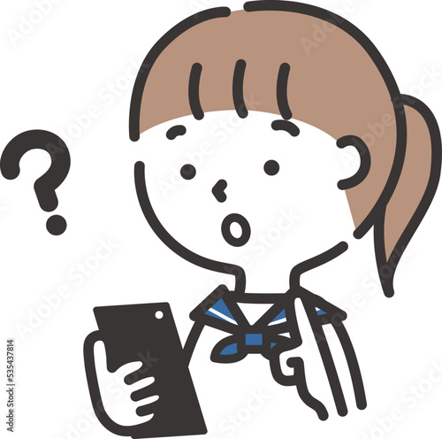 スマホでわからないことがある女子学生のイラスト