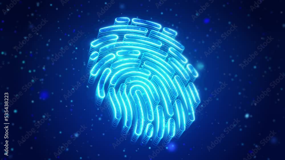 Fingerprint Digital Technology Virtual Screen HUD Hologram Hi Tech Loop concept. fingerprint scanning unlock and access to business data network. Biometric identification and cyber security protect