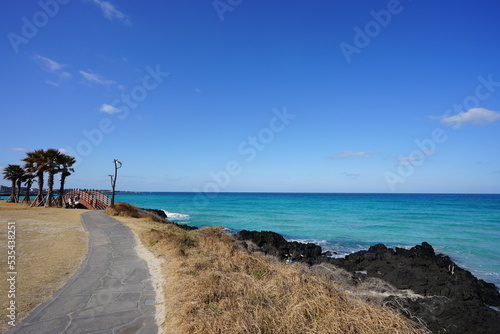 beautiful seascape with seaside walkway