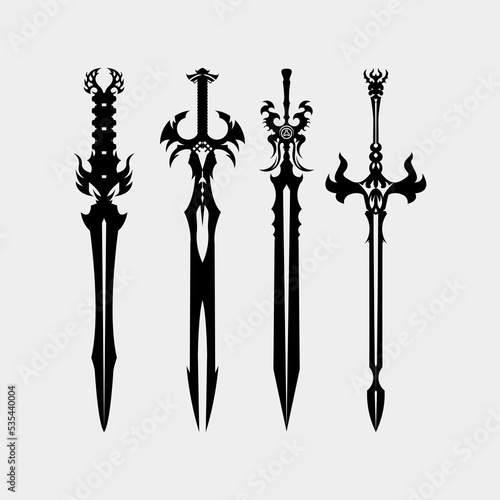 Black Sword silhouette illustration icon clip art vector element set editable