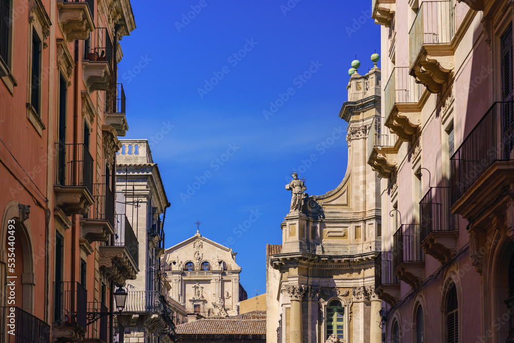 Beautiful landscape view of Catania city in Sicily island, Italy with various baroque churches