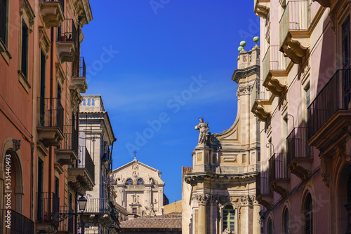 Beautiful landscape view of Catania city in Sicily island, Italy with various baroque churches © SerFF79