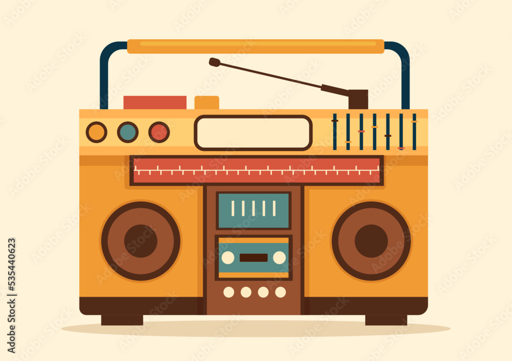 Retro Radio Player Style for Record, Old Receiver, Interviews Celebrity and Listening to Music in Template Hand Drawn Cartoon Flat Illustration Retro Radio Player Style for Record, Old Receiver, Interviews Celebrity and Listening to Music in Template Hand Drawn Cartoon Flat Illustration