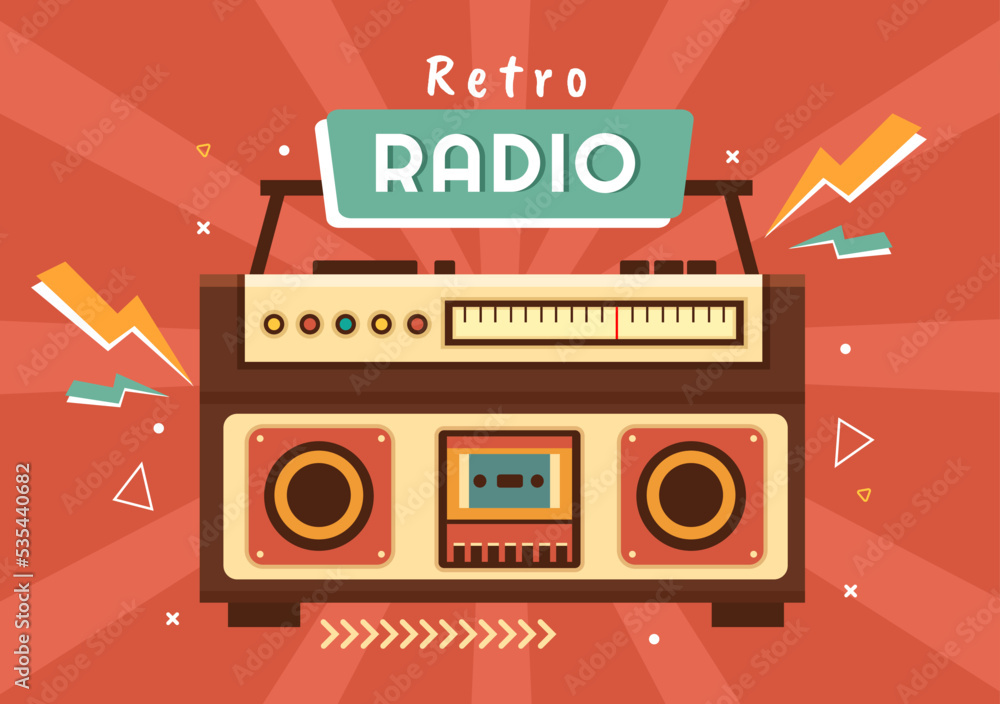 Retro Radio Player Style for Record, Old Receiver, Interviews Celebrity and Listening to Music in Template Hand Drawn Cartoon Flat Illustration Retro Radio Player Style for Record, Old Receiver, Interviews Celebrity and Listening to Music in Template Hand Drawn Cartoon Flat Illustration