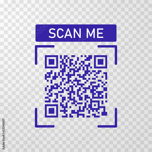 Scan me icon with Qr code for smartphone isolated on transparent background. Qr code for payment, advertising, mobile app vector illustration.