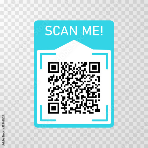 Scan me icon with Qr code for smartphone isolated on transparent background. Qr code for payment, advertising, mobile app vector illustration.