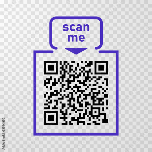 Scan me icon with Qr code for smartphone isolated on transparent background. Qr code for payment, advertising, mobile app vector illustration.