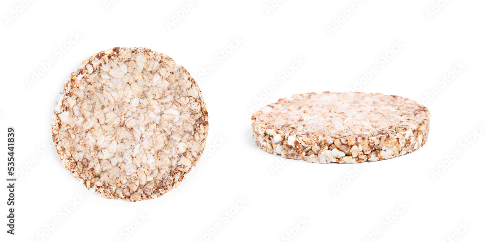 Tasty crunchy puffed cakes on white background Tasty crunchy puffed cakes on white background