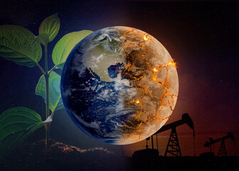 Conceptual photo depicting Earth destroyed by global warming and industrial pollution
