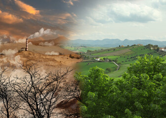 Conceptual photo depicting Earth destroyed by global warming and industrial pollution