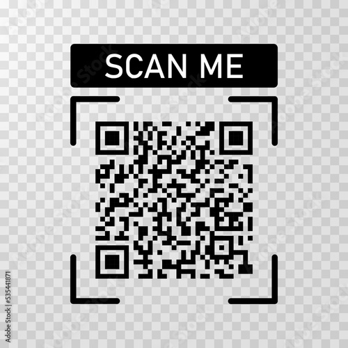 Scan me icon with Qr code for smartphone isolated on transparent background. Qr code for payment, advertising, mobile app vector illustration.
