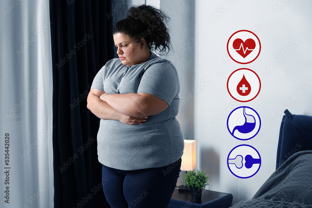 Virtual icons demonstrating different health problems and overweight ...