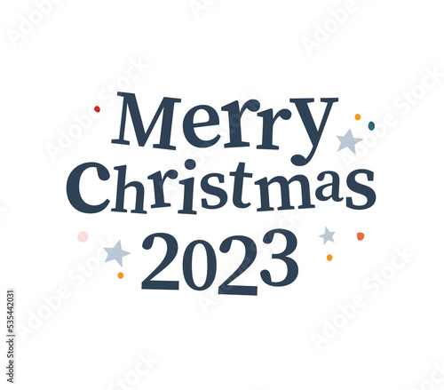 Merry Christmas 2023 text congratulation. Vector flat Christmas illustration. For banner, card, package.