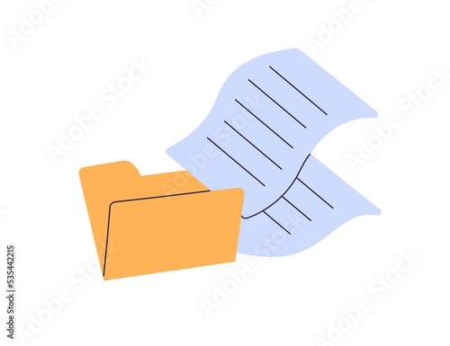Folder with paper documents icon. Yellow office file with business docs, project, data report, official information. Archive, paperwork concept. Flat vector illustration isolated on white background
