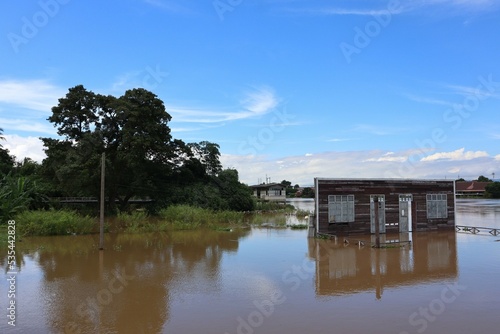 Flooded houses of people in Nakhon Sawan area, Thailand