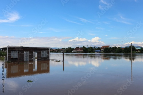 Flooded houses of people in Nakhon Sawan area, Thailand