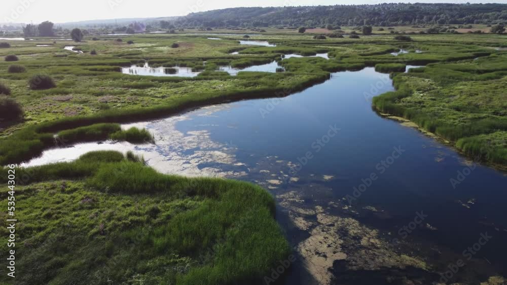 Aerial view of river channels in summer.