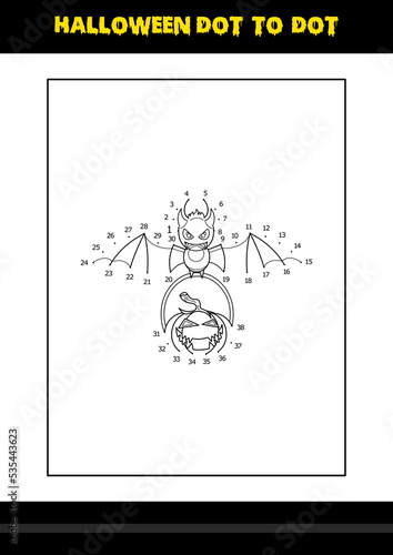 Halloween dot to dot coloring page for kids. Line art coloring page design for kids.