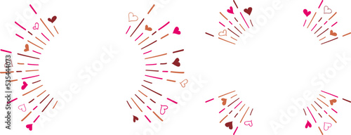 手描き　3色ハートライン集中線