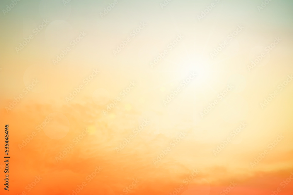 Abstract blurred sunlight beach colorful blurred background with retro effect autumn sunset sky have blue bright, white, and color orange calm.