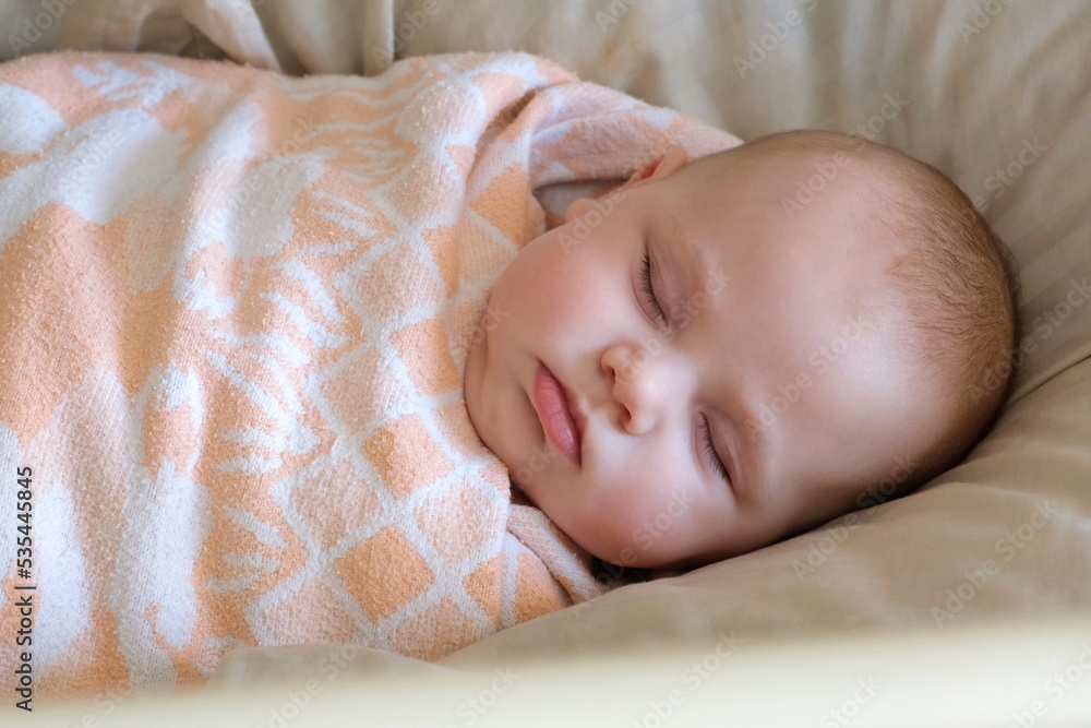 Safe Sleep Environment for Baby in Cotton Swaddle. Adorable Newborn Baby Sleeping Swaddled in Bed. New Born Taking a Nap in Crib. Swaddling For Infants. Little Kid Wrapped in Warm Blanket Relaxing Safe Sleep Environment for Baby in Cotton Swaddle. Adorable Newborn Baby Sleeping Swaddled in Bed. New Born Taking a Nap in Crib. Swaddling For Infants. Little Kid Wrapped in Warm Blanket Relaxing
