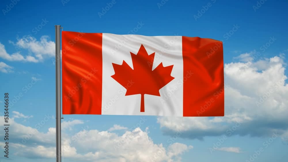 Canada flag waving in the wind cycle looped video, with blue sky Canada flag waving in the wind cycle looped video, with blue sky