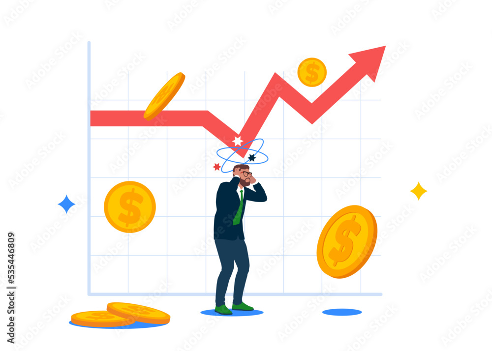 Businessman and graph. Flat vector illustration. Businessman and graph. Flat vector illustration.