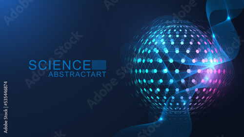 Quantum computing. Quantum processing. Artificial intelligence quantum computer technology concept. Future new technology for business or science presentation. Vector illustration.