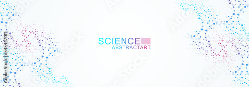 Modern abstract molecules structure for science or medical background. DNA helix or atom visualization. Molecular wave flow abstract background. Vector illustration