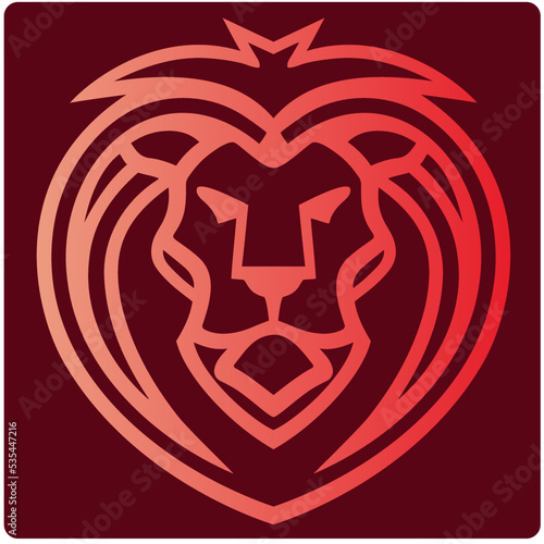Fototapeta Naklejka Na Ścianę i Meble -  Lion logo in pink and red in a burgundy rounded square