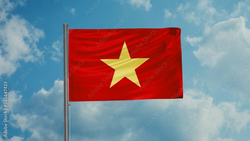 Vietnam flag waving in the wind cycle looped video, with blue sky Stock ...