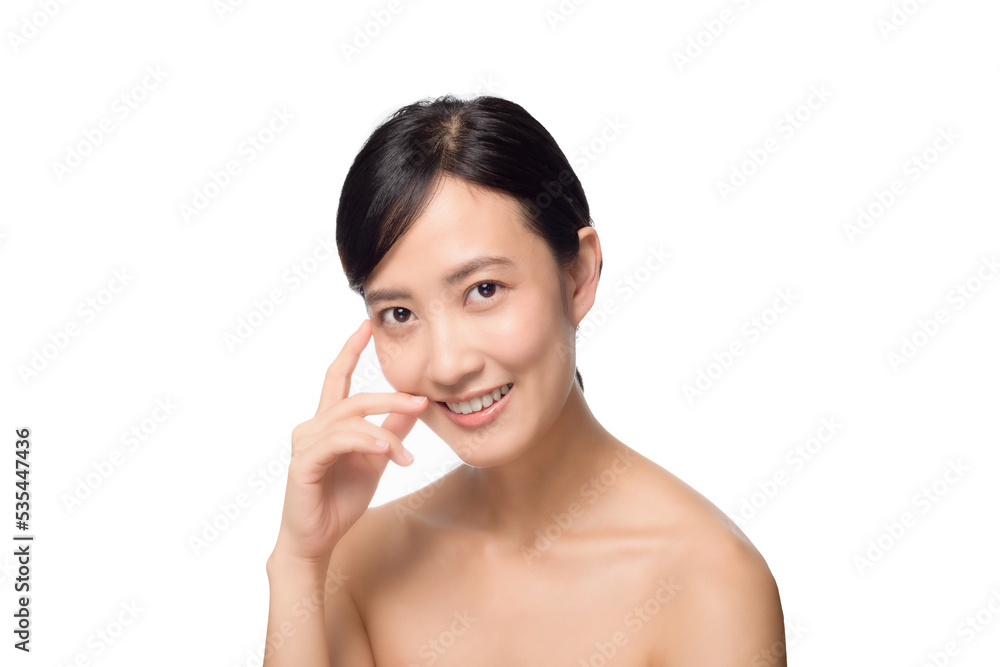 Portrait healthy pretty young woman isolated on white background. beautiful female model person applying cosmetic cream for skincare on fresh makeup clean face. spa, treatment, wellness concept. Portrait healthy pretty young woman isolated on white background. beautiful female model person applying cosmetic cream for skincare on fresh makeup clean face. spa, treatment, wellness concept.