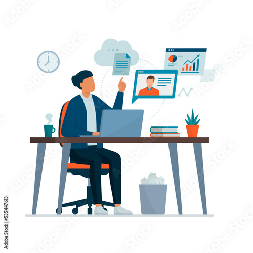 Woman working with her laptop and connecting online