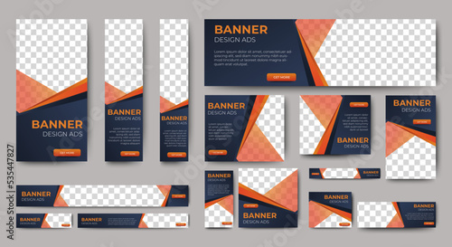 Corporate web banners of standard size with a place for photos. Vertical, horizontal and square template	 photo