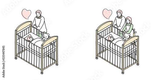 子どもの寝顔を見守る親