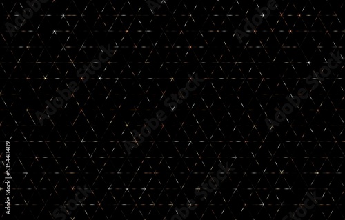Triangle grid crystallic glare on black background. Dark polygonal net. Geometric plexus abstract pattern. Black white yellow pattern.