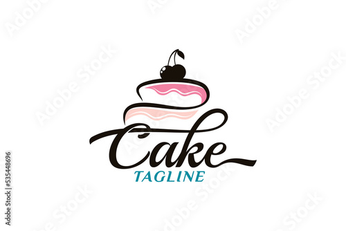simple cake logo with a combination of a cake and cherry, with stylish lettering.