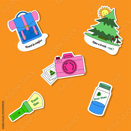 stickers. set of icons. travel hiking adventure healthy lifestyle 
