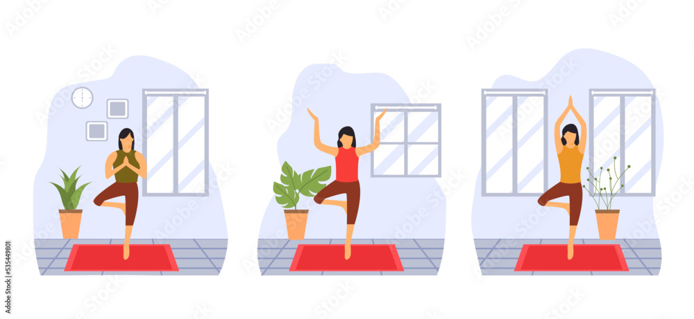 Yoga activity flat bundle design illustration