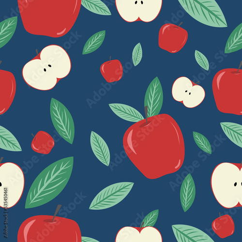 Raster seamless pattern with apples. Apple varieties, cripps pink, empire, fuji, gala, golden, granny smith, Mcintosh. Fruits in your garden. Wallpaper red apples