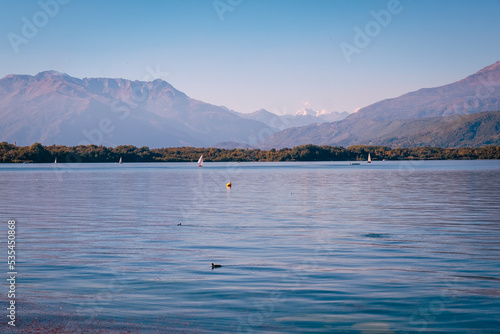 Early fall panorama of the Viverone Lake. Is a small glacier originated lake, located in the Northern Italy, Piedmont region (Biella and Torino Province), close to Valle d'Aosta Alps. photo