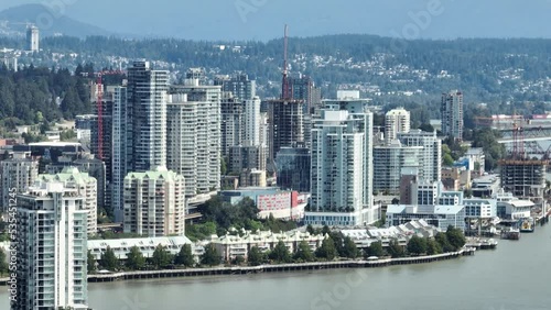 Aerial drone view of they cityscape of New Westminster and Annacis Island photo