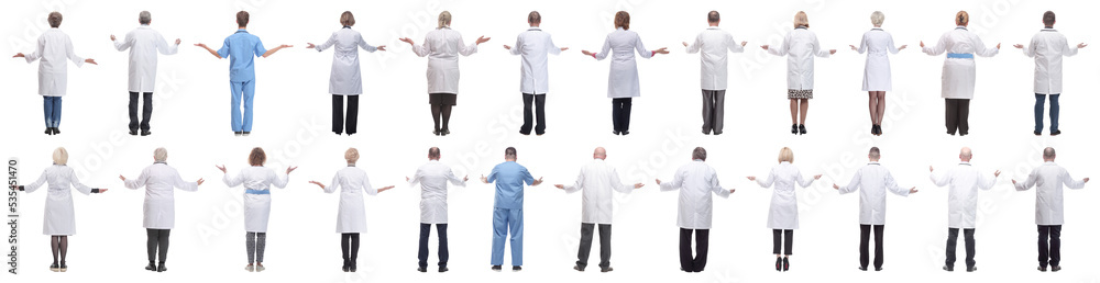 group of doctors standing with their backs isolated group of doctors standing with their backs isolated