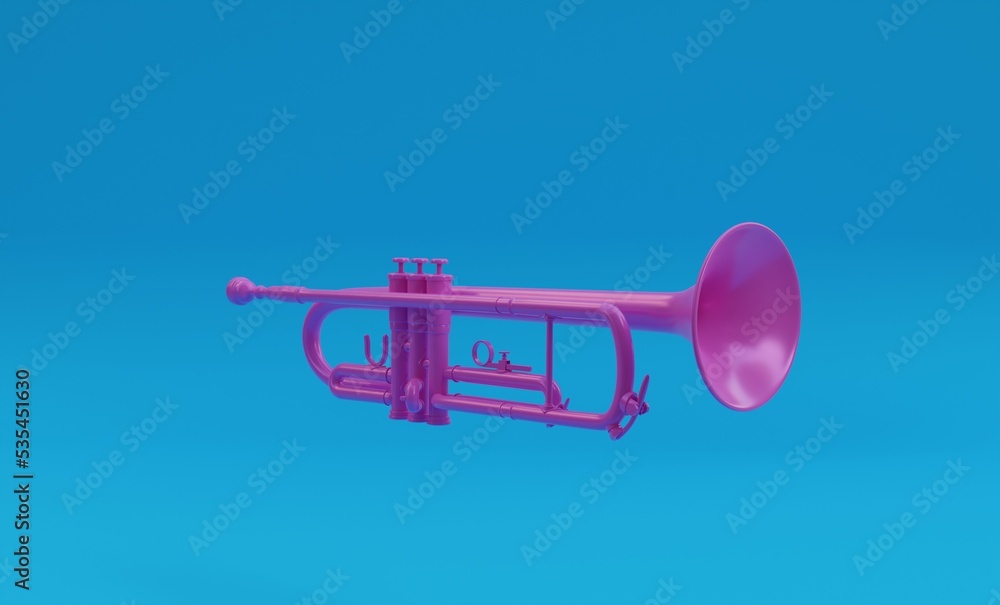 3d illustration, trumpet, blue background, 3d rendering 3d illustration, trumpet, blue background, 3d rendering