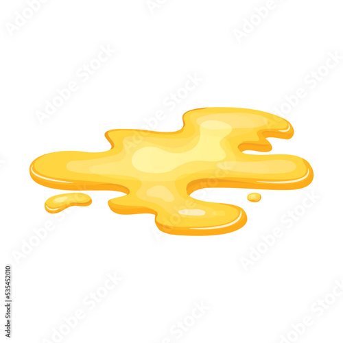 Yellow puddle oil, liquid gold, honey spill. Juice drop isolated in cartoon. Vector illustration