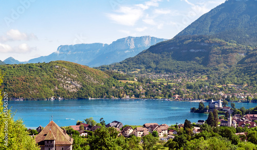 Panoramic view of Lake Annecy   France  Alps