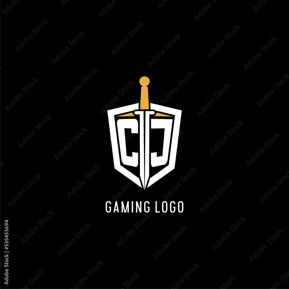 Letter CJ logo with shield and sword design inspiration Stock Vector ...
