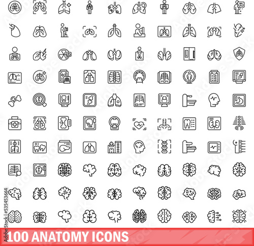 100 anatomy icons set. Outline illustration of 100 anatomy icons vector set isolated on white background