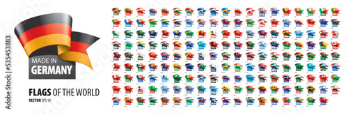 A set of vector icons with flags of countries and with the inscription made in