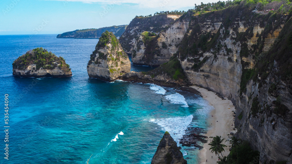Top view of Diamond beach in Nusa Penida Island, Bali